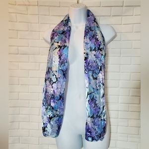 Blue and Purple Floral Satin Scarf